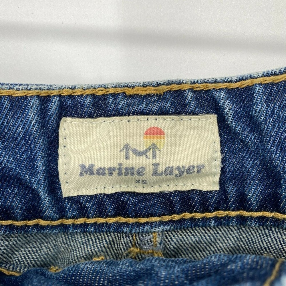 Marine Layer Mendes Denim Mini Skirt Women Size XS Raw Hem Cotton Dark Wash Blue - Picture 5 of 10